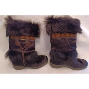 Tecnica 6.5 EU 37.5 Black Fur Embroidered Band Fashion Eskimo Boots